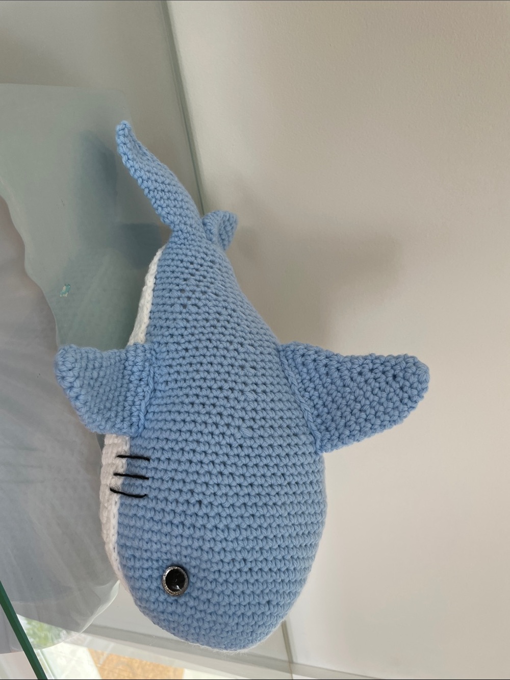 Light Blue Crochet Shark Plush Toy - Soft Handmade Stuffed Animal